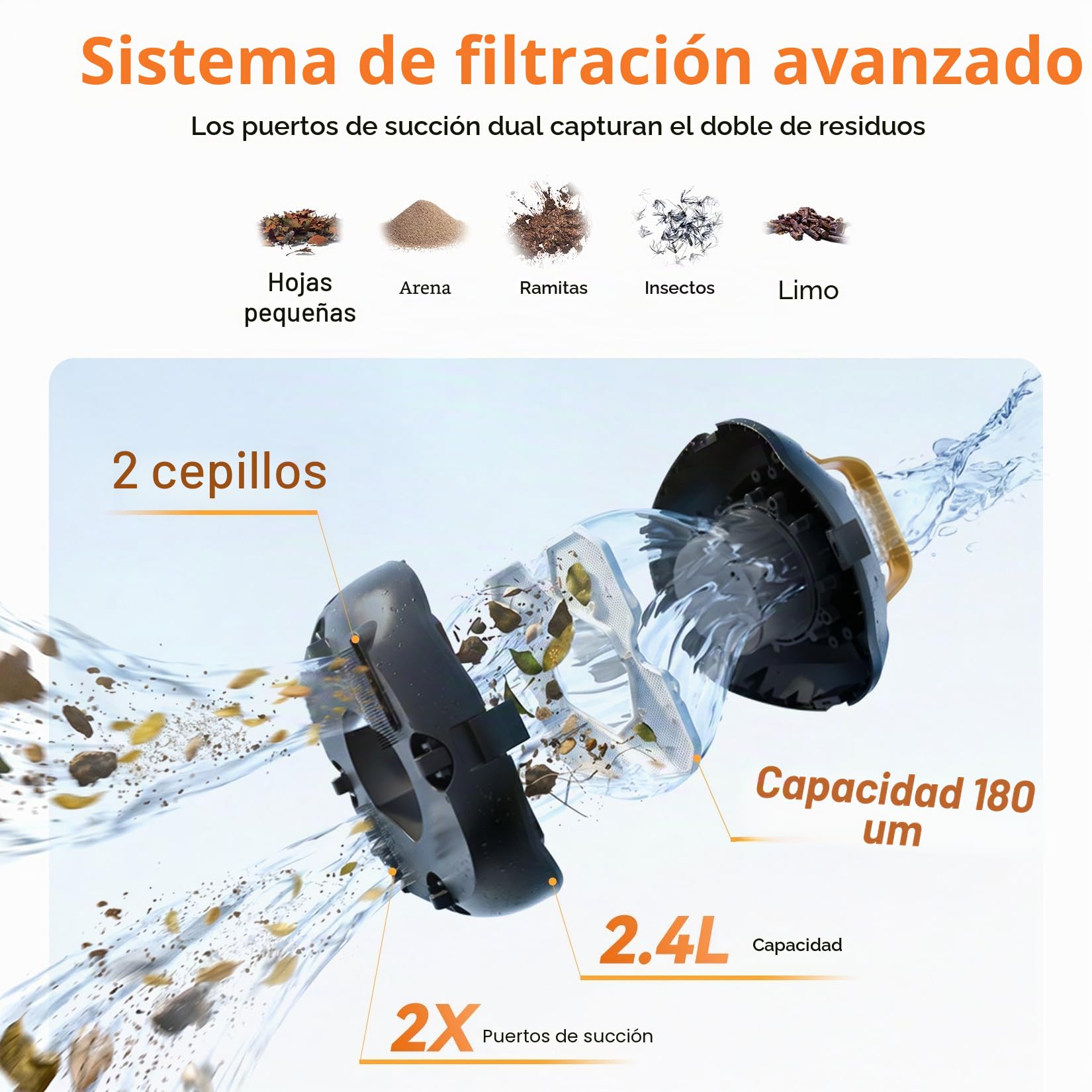 (2026 New) Coasteering Planet Robot Limpiafondos Piscina sin Cable, 120 Min, 4500mAh, Succión Potente, Doble Motor y Auto-Parking para Piscinas hasta 80 m² (sin Pendiente)
