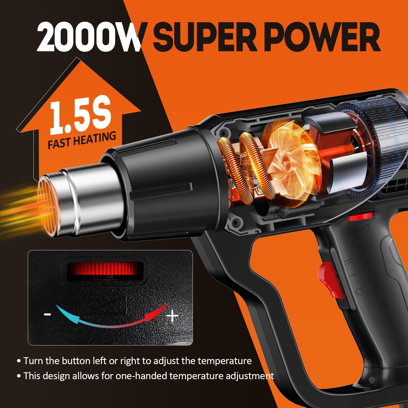 AIUNAOM Pistola ad Aria Calda 2000W Pistola Termica 50℃~650℃ Controllo di Temperatura Senza Livelli + 2 Velocità dell'aria Protezione da Sovraccarico Per Riscaldamento Saldatura e Sbrinamento