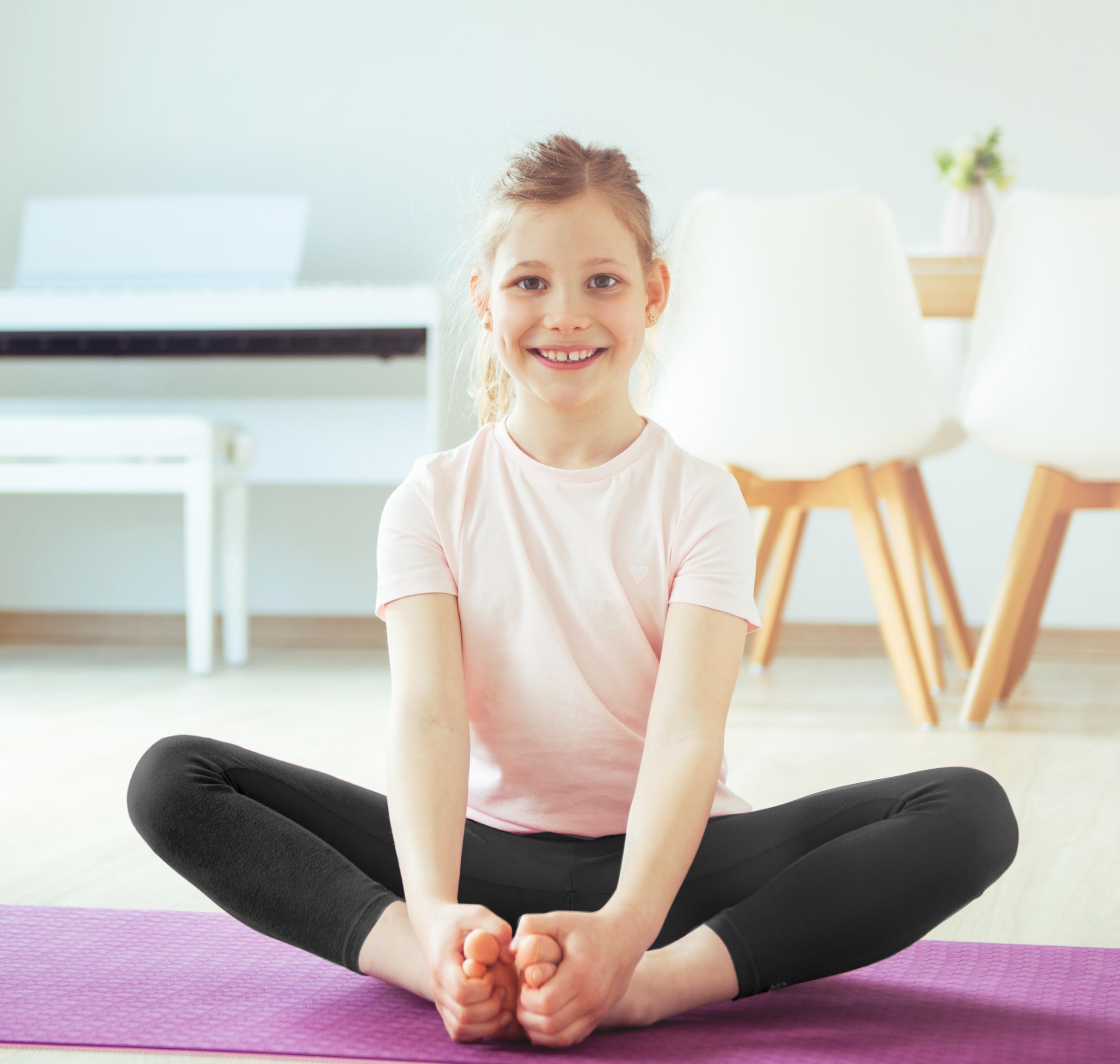 FEQO 4er-Pack Mädchen-Leggings aus Baumwolle, volle Länge, Stretch-Leggings, fußlos, enge Hosen