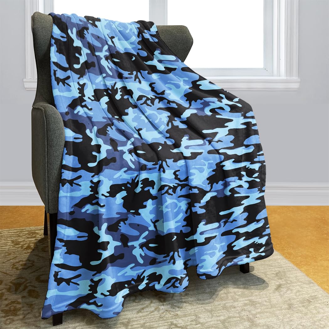 Couvertures et jetés doux en polaire camouflage bleu armée 150x200 cm le cadeau idéal pour homme