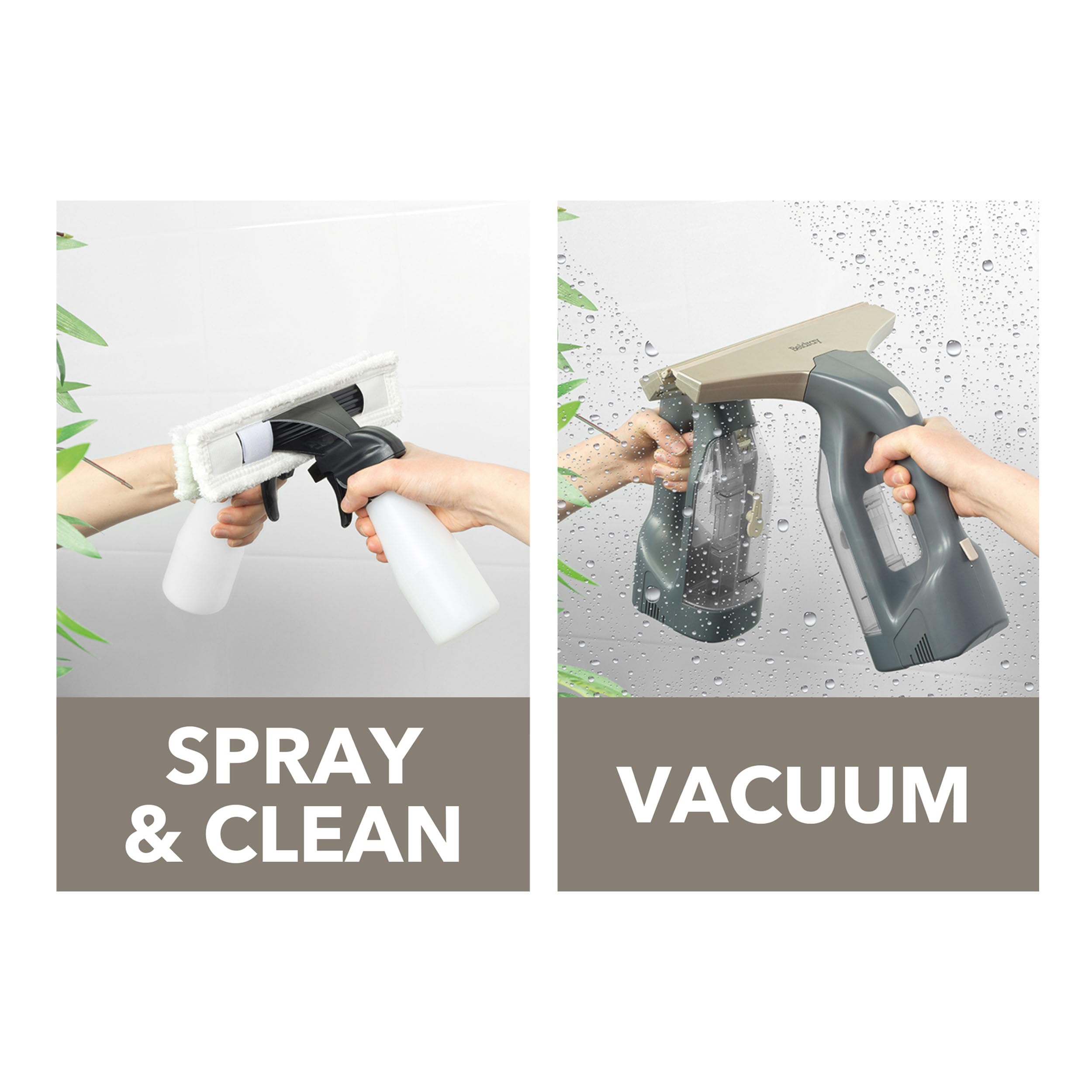 Beldray Cordless Window Vacuum Plus – Handheld & Rechargeable Vac for Streak Free Windows, Mirrors & Glass Cleaning, 100 ml Removable Water Tank, Includes Spray Bottle & Wipe Pad, Titanium, BEL01985