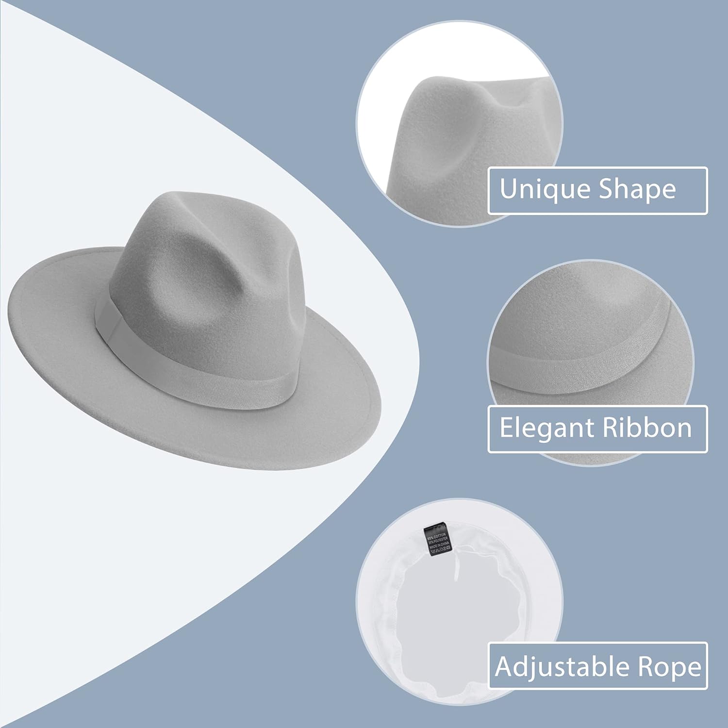 SAJUZEN Womens & Mens Fedora Hats, Wide Brim Fedora Hats for Women Men - Image 4