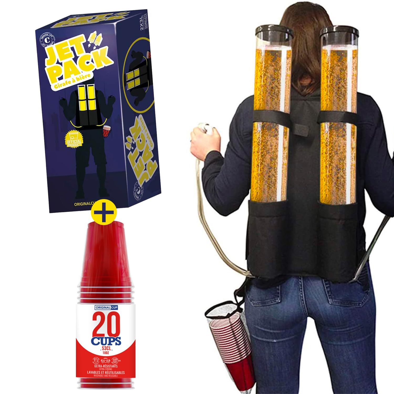 Double Girafe à Bière Jet Pack Distributeur Boisson Sac à Dos 2 Réservoirs 2 x 3L Tireuses à Bière OriginalCup®