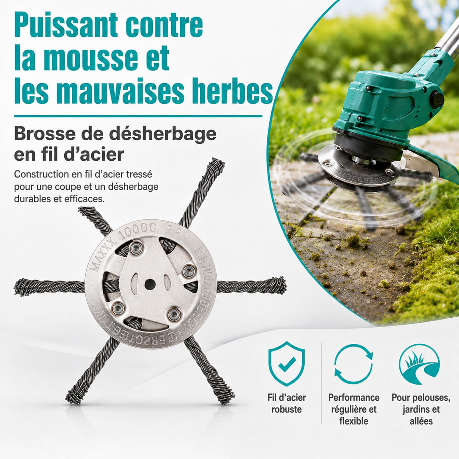 Vultriox pour debroussailleuse Tête de Coupe en Acier 150 mm, Brosse Désherbage pour Débroussailleuse et Coupe-Bordures, Herbe, Mousse et Joints (2, 6 Branches)