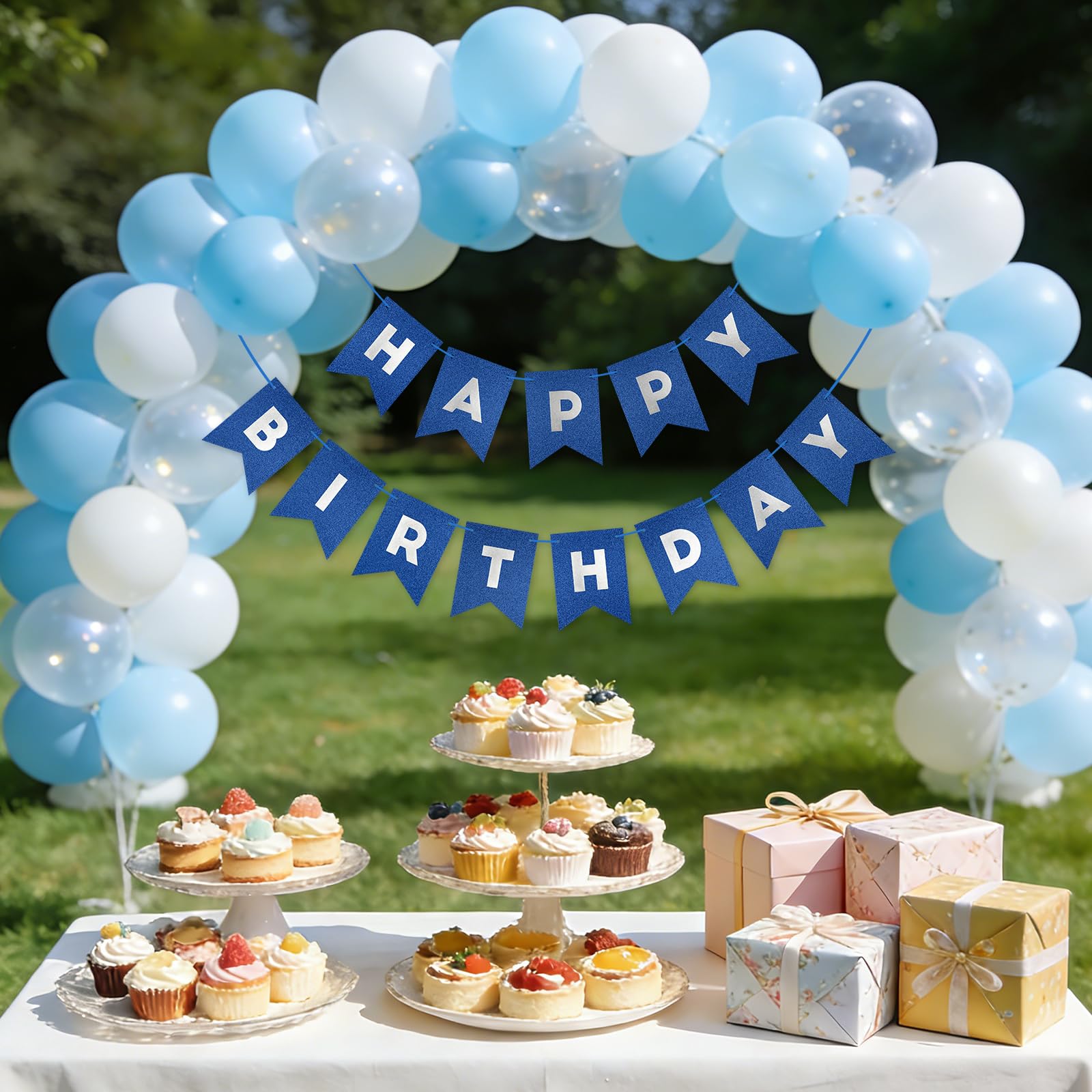MYHOGOOD Glitter Happy Birthday Banner,Birthday Party Garland Bunting Banner,Shimmering Swallowtail Flag Glitter Happy Birthday Banners for Women Men Adults Kids Party Decorations and Supplies(Blue) - Image 7