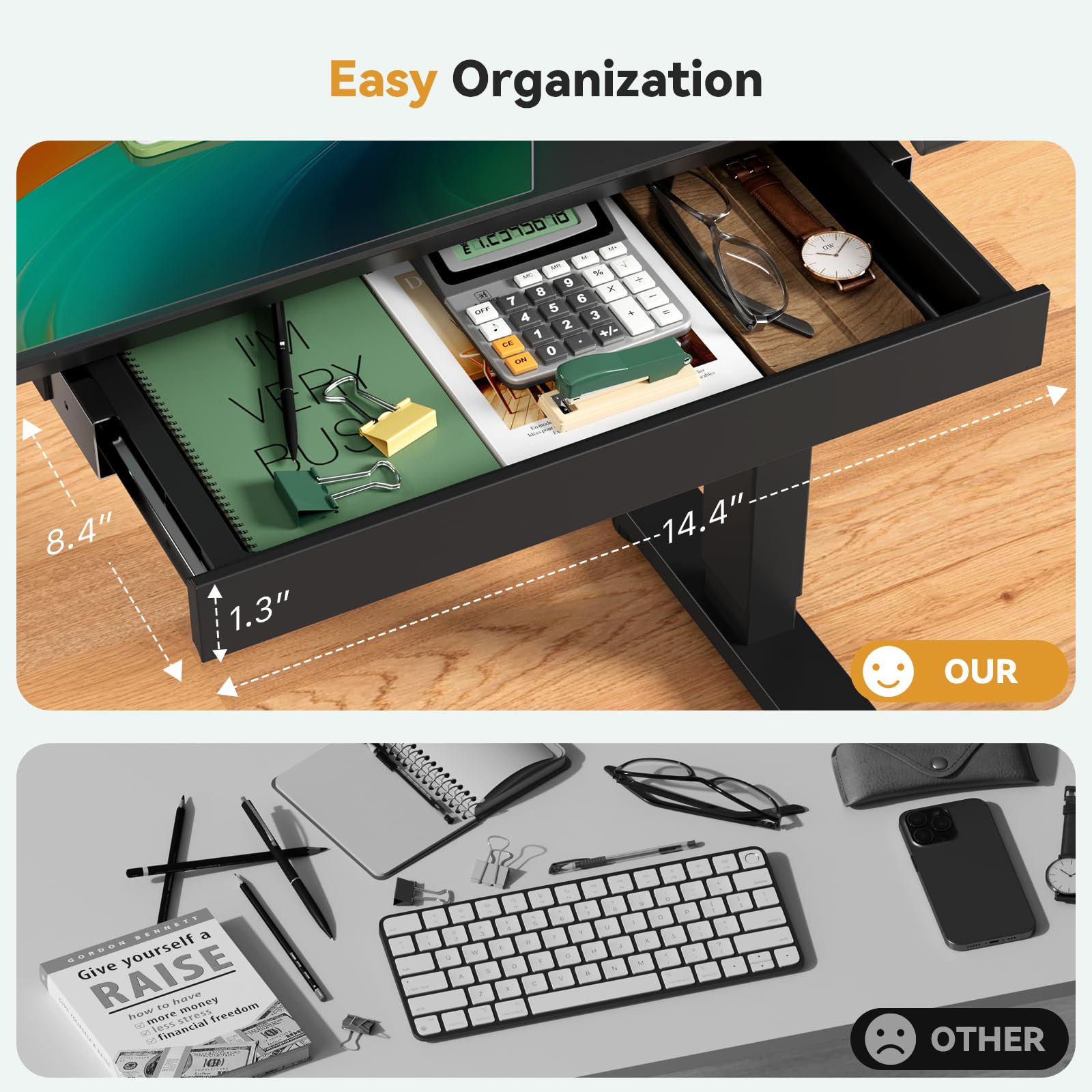 Glass Standing Desk with Drawer Electric Sit Stand Desk with Wheels 35 20Inch Whole Piece Height Adjustable Rising — view 5