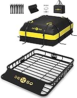 DEXSO 51" x 36" Universal Roof Rack Basket - 200 lbs Capacity Rooftop Cargo Carrier with 15 Cu Ft Waterproof Bag for SUVs Trucks