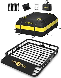 DEXSO 51" x 36" Universal Roof Rack Basket - 200 lbs Capacity Rooftop Cargo Carrier with 15 Cu Ft Waterproof Bag for SUVs Trucks