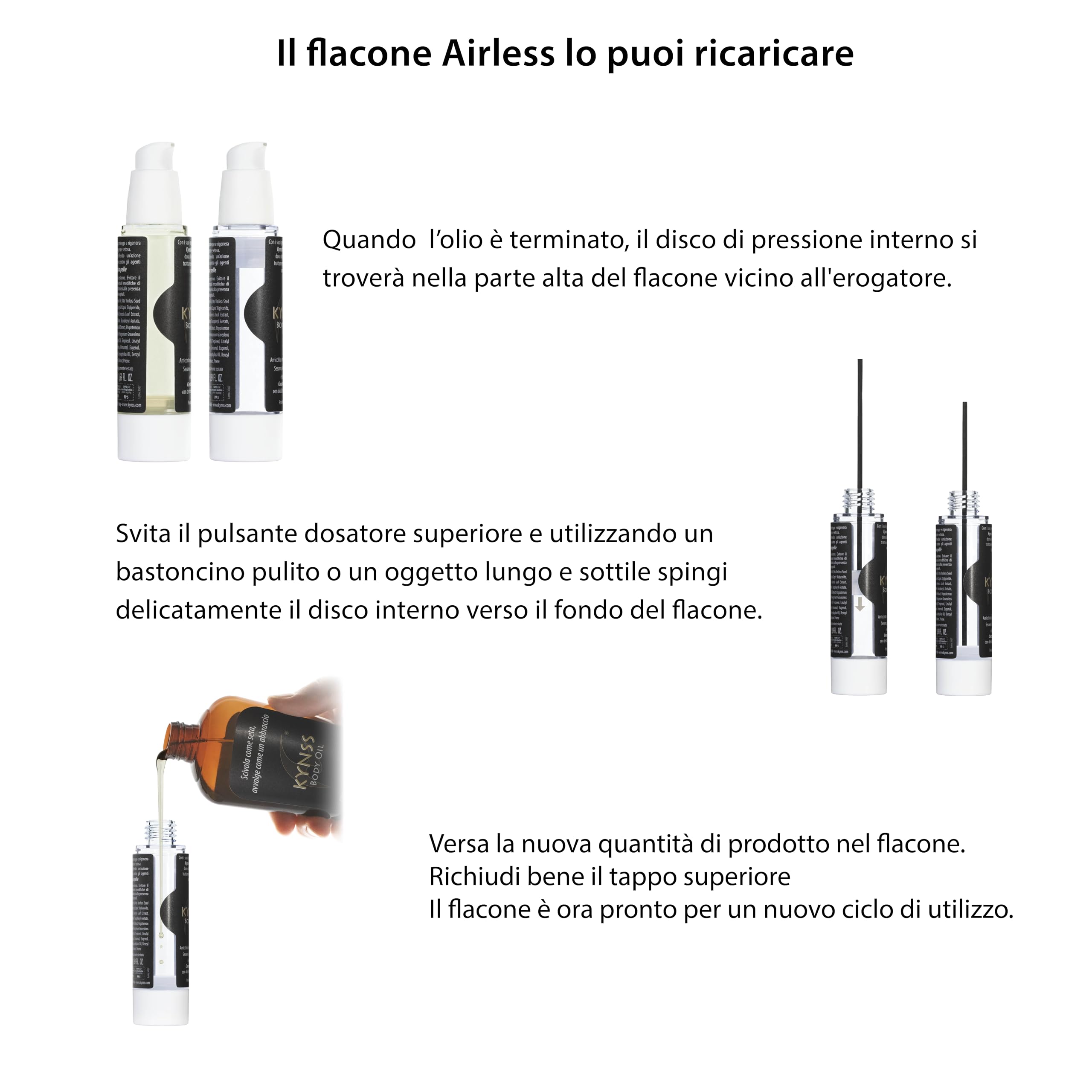 Kynss Olio Corpo Nutriente per Pelle Secca, 420 ml + 50 ml Airless Omaggio | Puro senz'acqua con 4 oli di alta qualità. Prodotto italiano