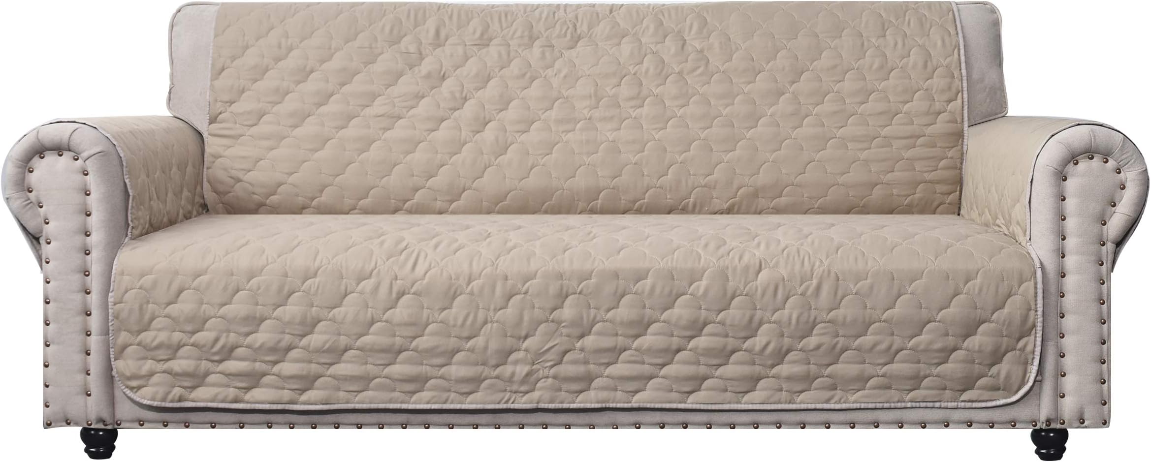 CHHKON Slipcovers for Furniture Sofa Cover with Side Pockets 100% Waterproof Quilted Furniture Protector Sofa Slipcover for Dogs Pets and Leather Couch (Beige, 68'')