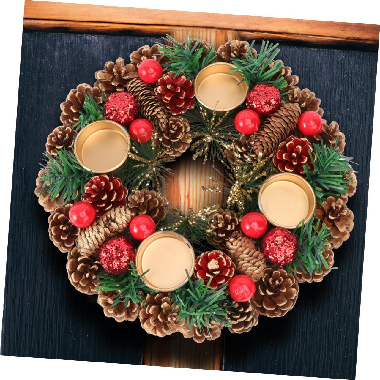 NUOBESTY Christmas Candleholder Garland Wreath 27cm Handmade Decorative Candlestick Decor Holiday Ornament for Home Seasonal Decoration