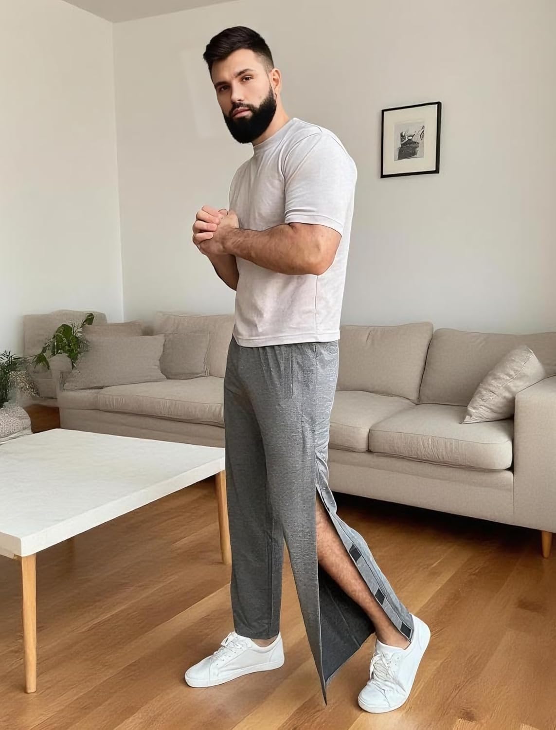 Deyeek Men's Tear Away Pants 2 Side Snap Open Bottom Sweatpants Loose Fit Casual Post Surgery Pants with Pockets - Image 3