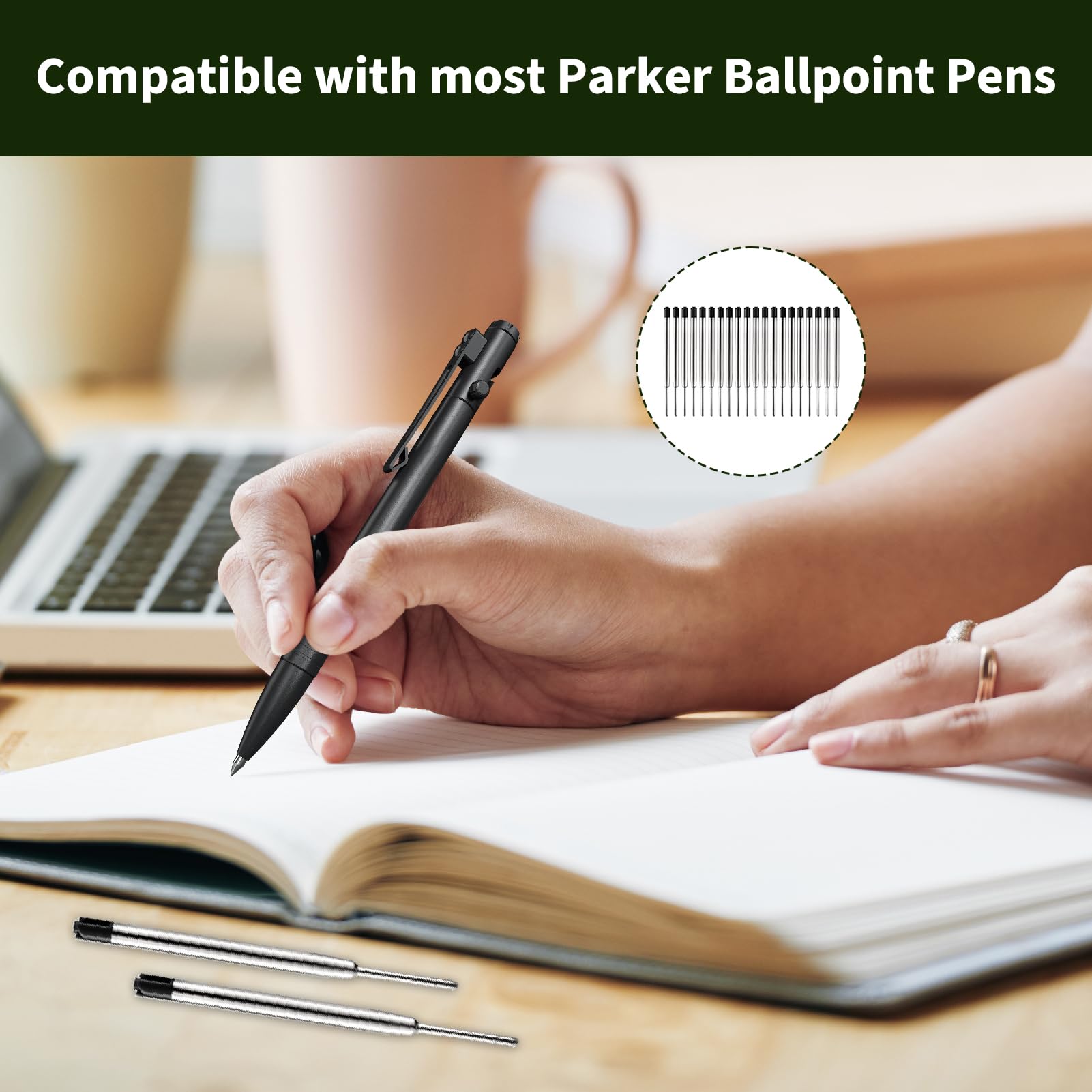 20 Stück Kugelschreiberminen Kompatible Parker G2-Format, Metall Kugelschreiber Ersatzminen Schwarz Metall Großraumminen Minen Nachfüllminen Stifte Ballpoint Pen Refills 0,7 mm Büro Schule Zuhause