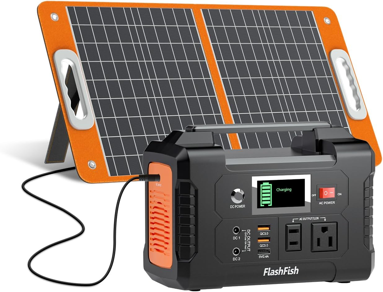 Solar Generator With Solar Panel Included, FF Flashfish 200W Portable Power Station+60W Solar Panel(DC/USB-A/USB-C Output), Backup Power Battery And Solar Panel Kit For Home Blackout/RV/Camping