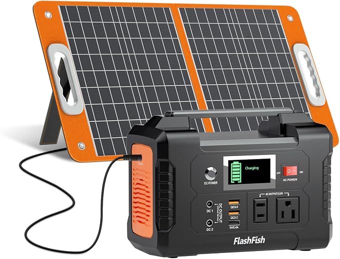 Solar Generator With Solar Panel Included, Flashfish 200W Portable Power Station+60W Solar Panel, 2 x 200W AC Outlets, 151Wh/40800mAh Backup Power Battery Pack For Home Blackout/RV/Camping