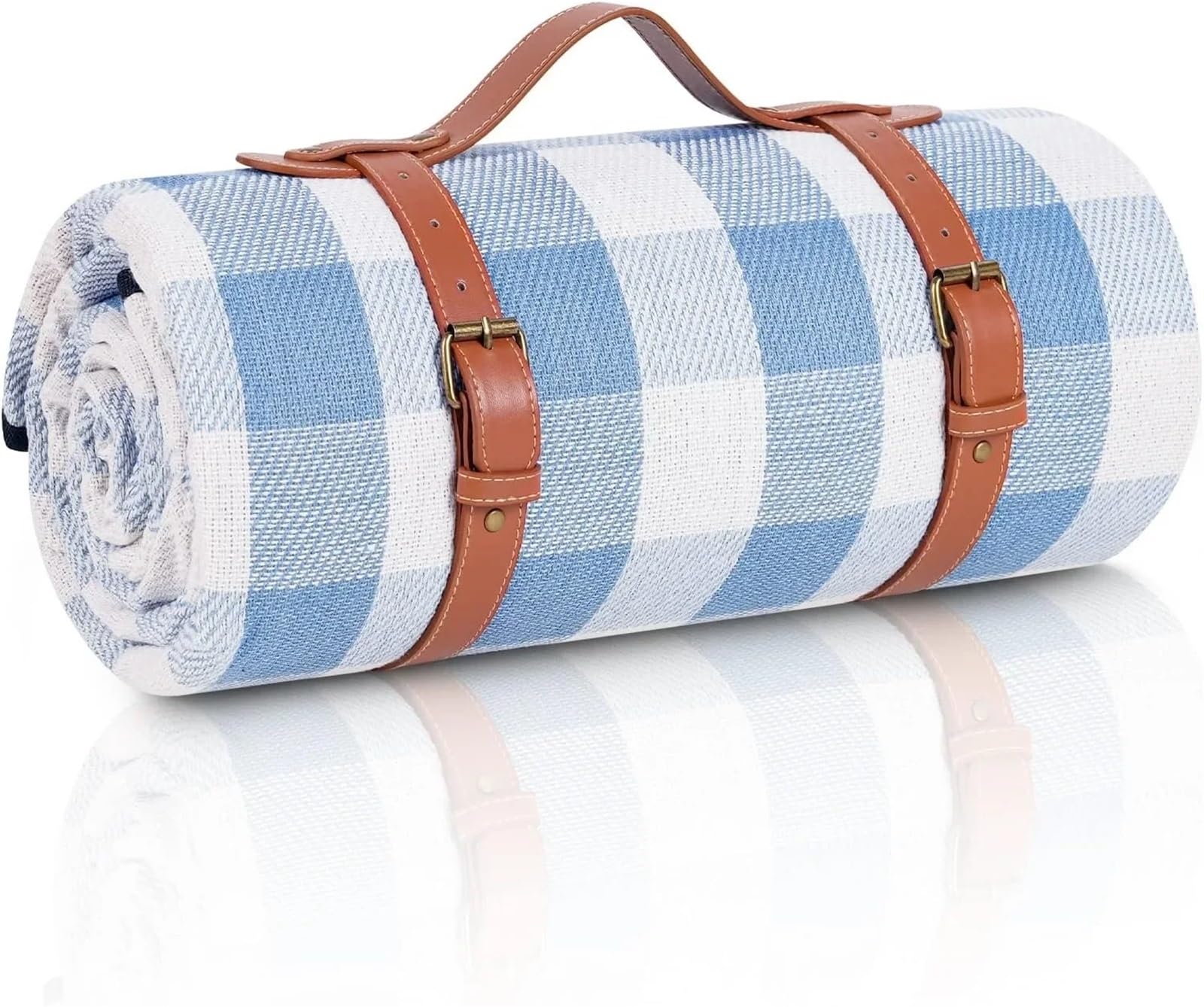 Telo Picnic Coperta Da Picnic Impermeabile E Pieghevole Extra Large, Spiaggia A 3 Strati For Campeggio, Parco, Interni(Blue White Grids,200X200cm(80 x80in))