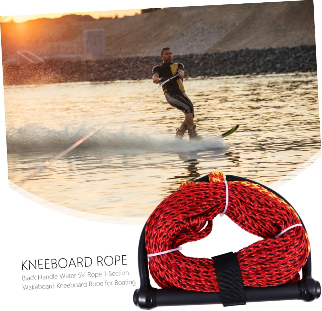 BESPORTBLE Black Handle Water Ski Rope for Boating Section Wakeboard Kneeboard Tow Rope with Strong Grip Handle Tubing Accessory for Water Sports Random Color