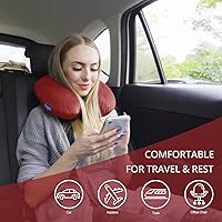 Vista 9 de Fabuday Memory Foam Neck Pillows for Travel - Airplane Pillows for Sleeping with Attachable Snap Strap Soft Washable Cover, Flight Pillow for Pink