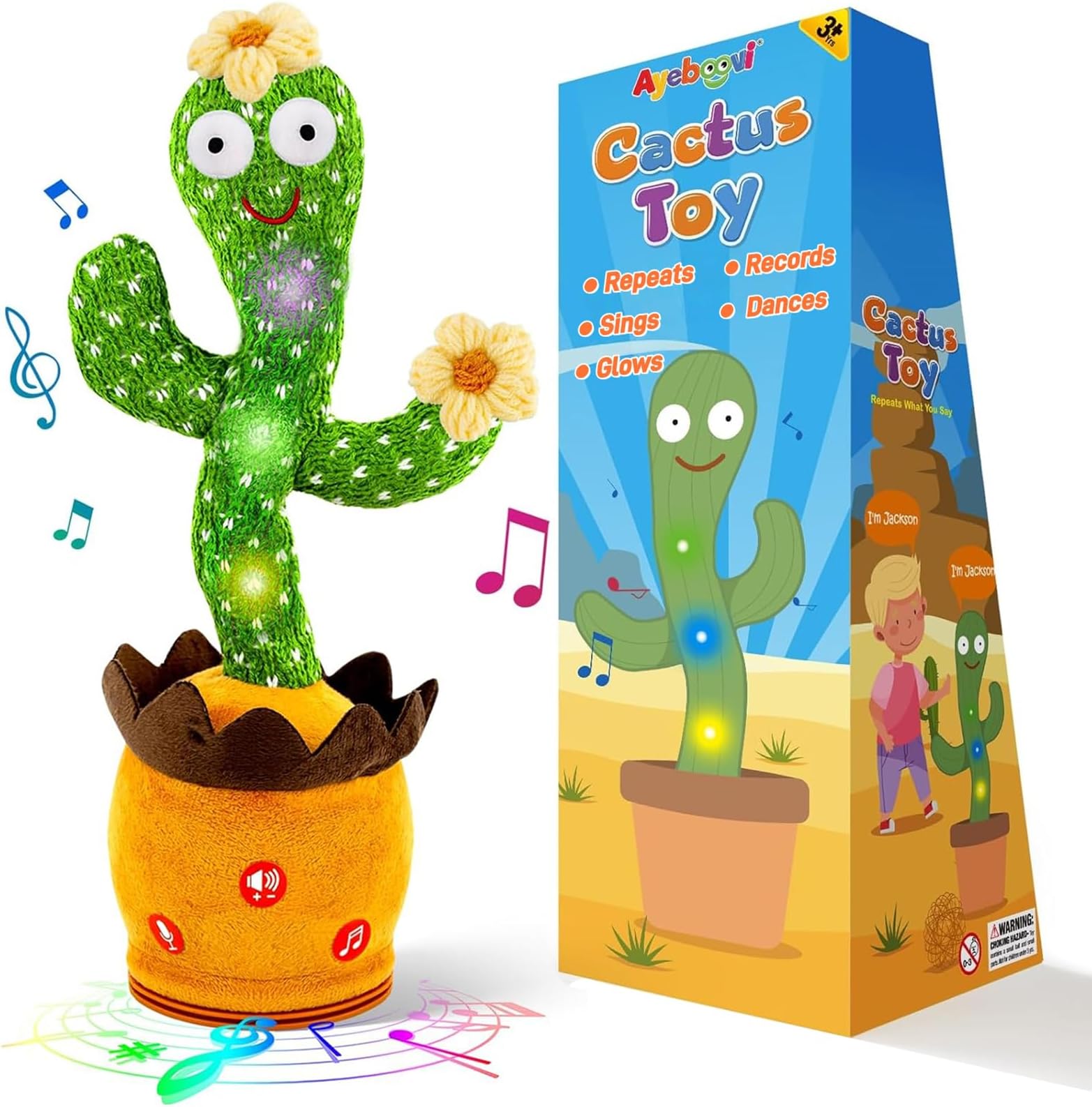 Ayeboovi Talking Cactus Toy, Dancing Cactus Recording Mimicking Plush Toy