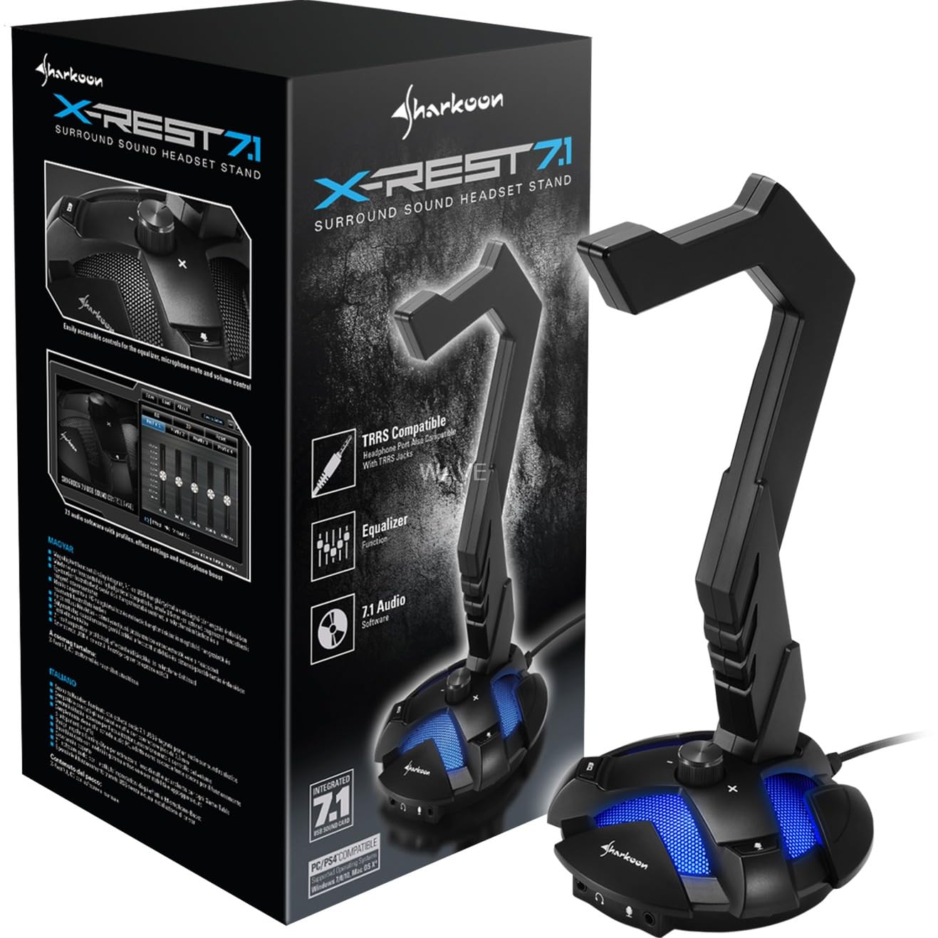 Sharkoon X-Rest 7.1 Supporto Attivo Cuffie, Auricolare Nero (sharkoon X-Rest 7.1 - Lydkort)