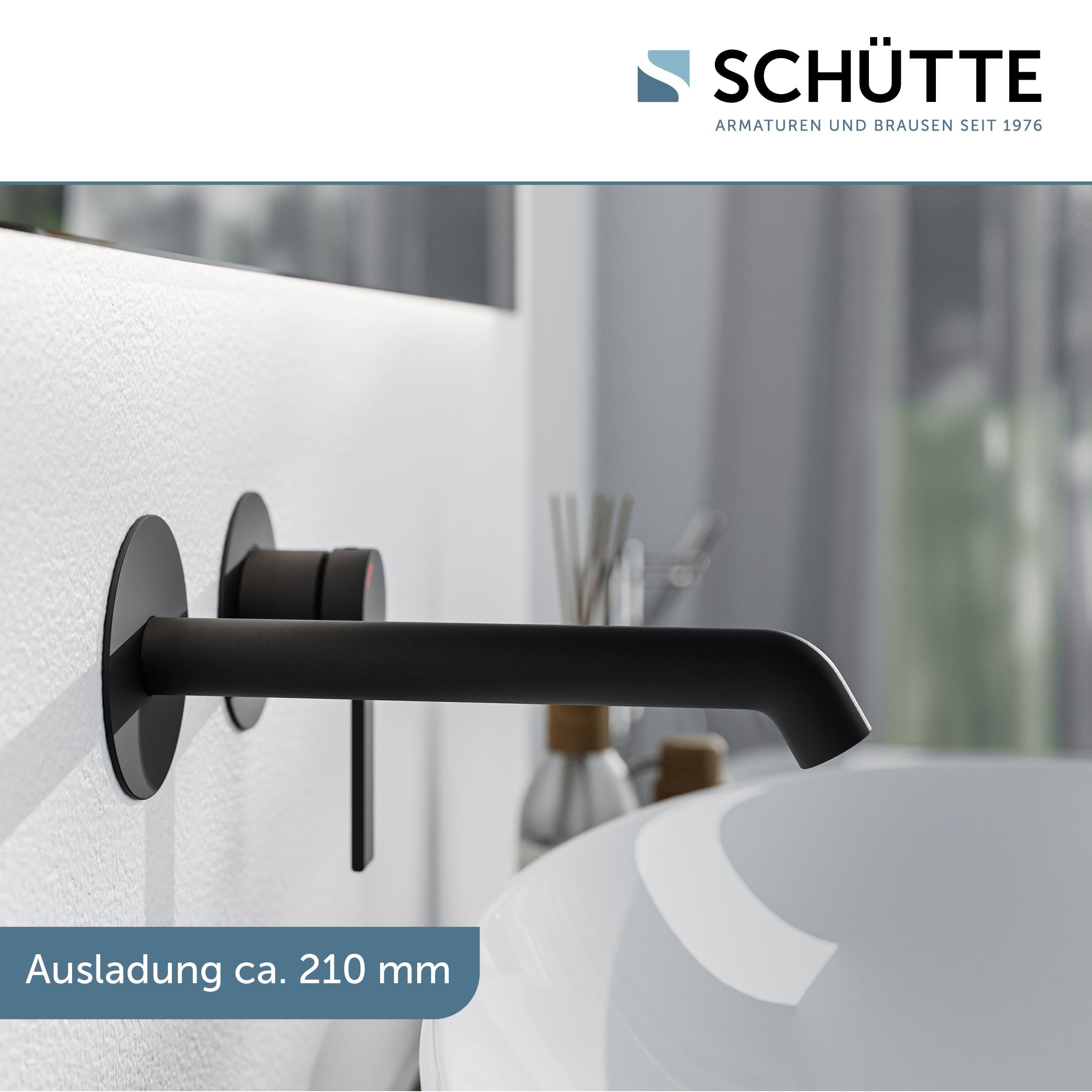 Schütte Los Angeles 33166 armatura umywalkowa do montażu na ścianie, elegancka bateria łazienkowa do montażu podtynkowego, armatura łazienkowa, przyłącze ścienne, czarna, 33166