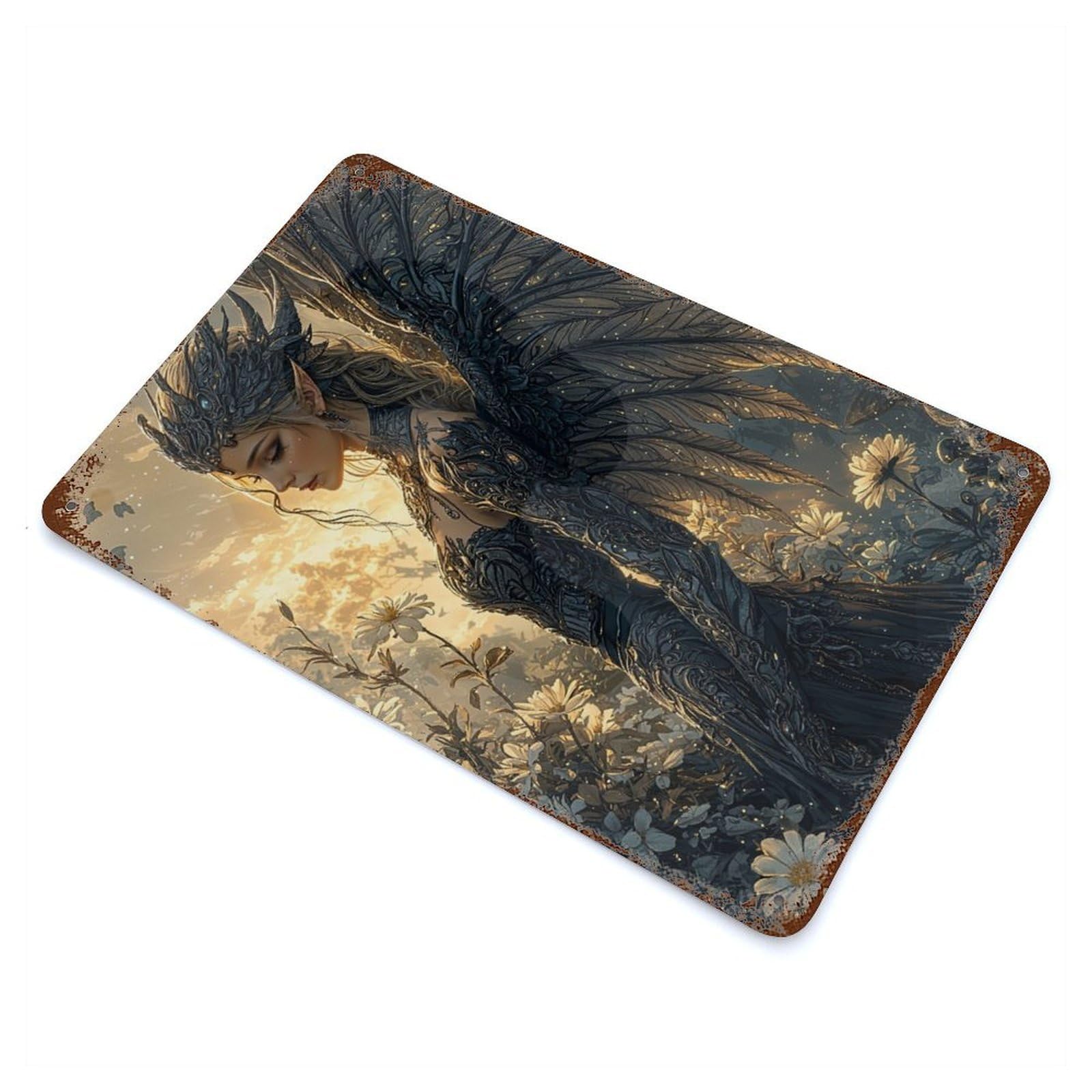 Retro Metal Sign with Dark Angel in Bloom Design 11.8"x7.9", for Farmhouse, Kitchen And Entryway Decor, Shabby Chic Decor