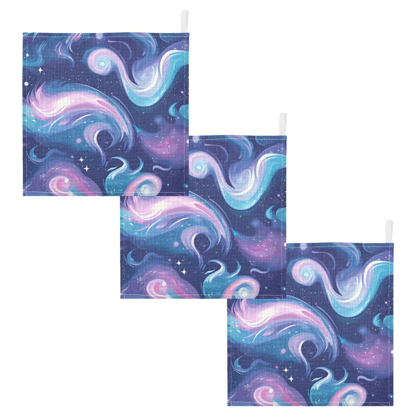 Nander Beautiful Milky Way Galaxy Baby Muslin Washcloths 3PCS- Soft Face Cloths for Newborn Absorbent Bath Wash Cloths