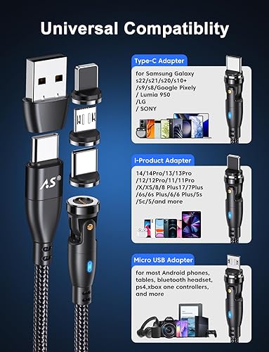 Miniatura 7 de Cable de carga magnético de rotación 540 de 100 W, 3.3 pies6 pies, paquete de 2 unidades, cable USB C a USB C, cable de carga magnético USB C, cable