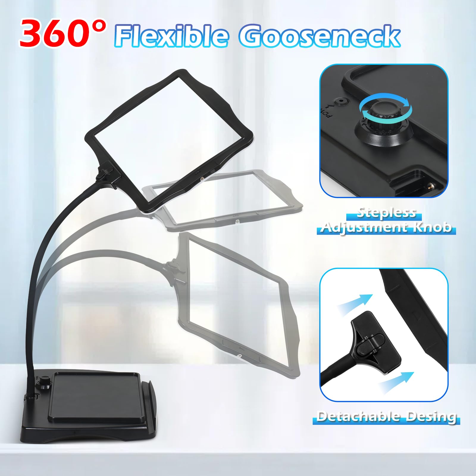 Lupe mit Licht und Ständer, 50 ultrahelle LEDs, große Lupenlampe, 360° flexible Schwanenhals-Vergrößerungsglas mit Ständer, freihändige Lupe, Brille zum Nähen, Lesen, Basteln, Senioren