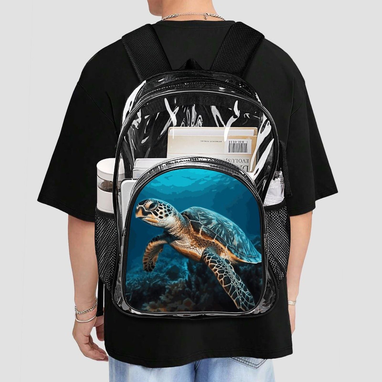 Sea Turtle2 Transparenter Rucksack, groß, transparent, PVC, Büchertasche für Sicherheit, Arbeit, Reisen, Stadion