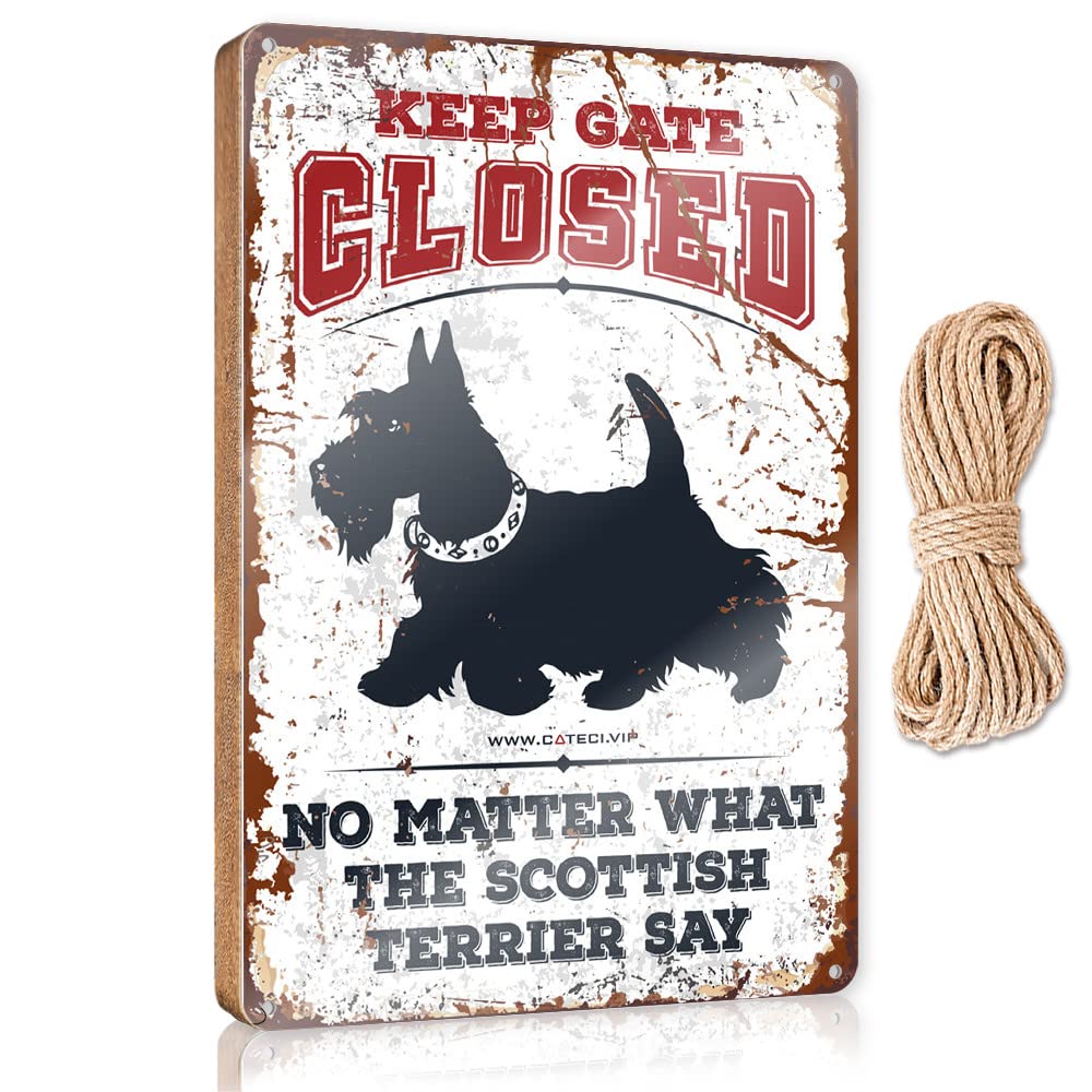 DTHA Diy Door Front Sign Keep Gate Closed No Matter What The Scottish Terrier Say Wooden Sign Wooden Door Sign Fall Signs For Home Decor(23X35CM)
