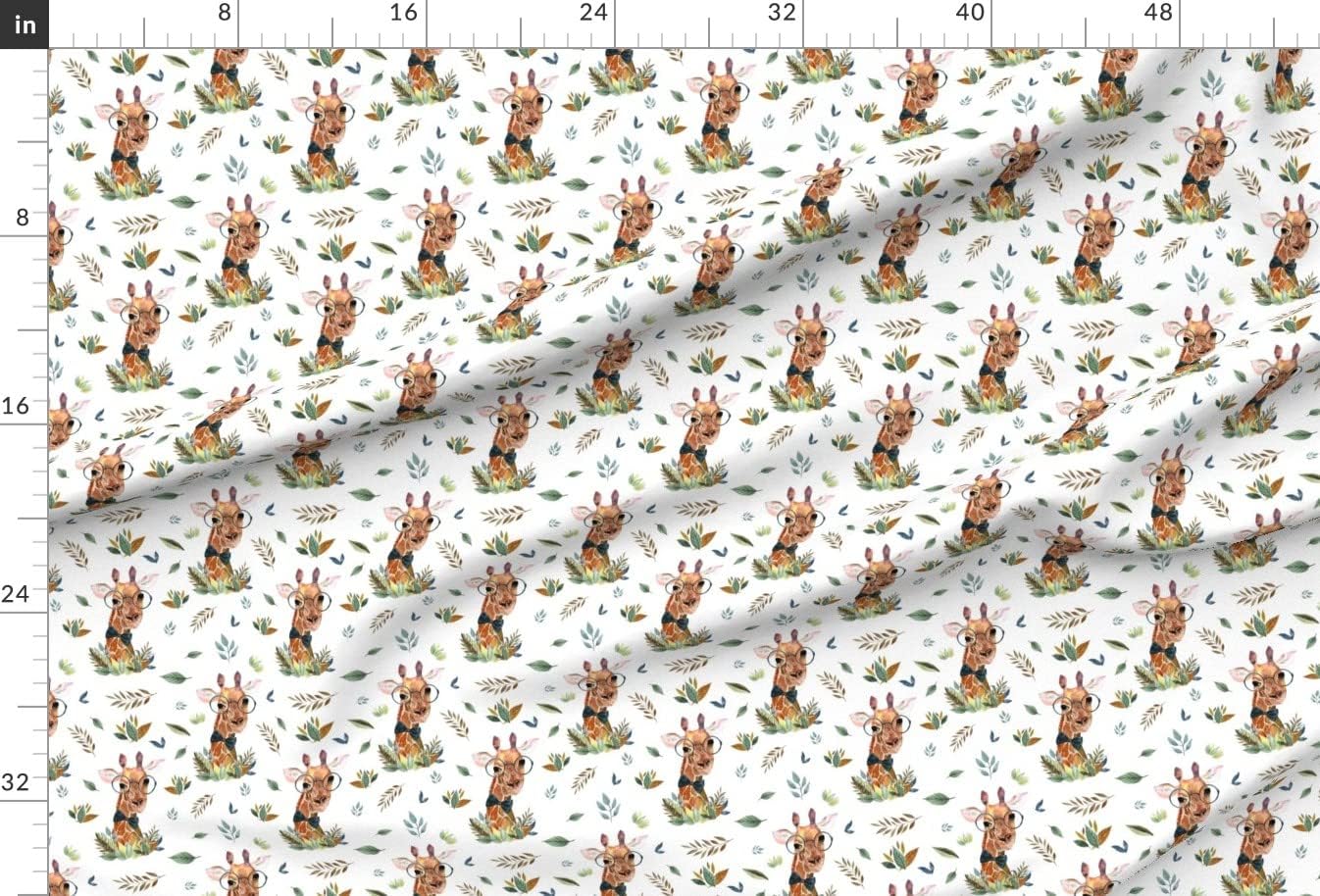 Spoonflower Fabric - Boy Giraffe Free Leaves Flowers Floral Woodland Animals Jungle Fashion Printed on Minky Fabric by The Yard - Sewing Baby Blankets Quilt Backing Plush