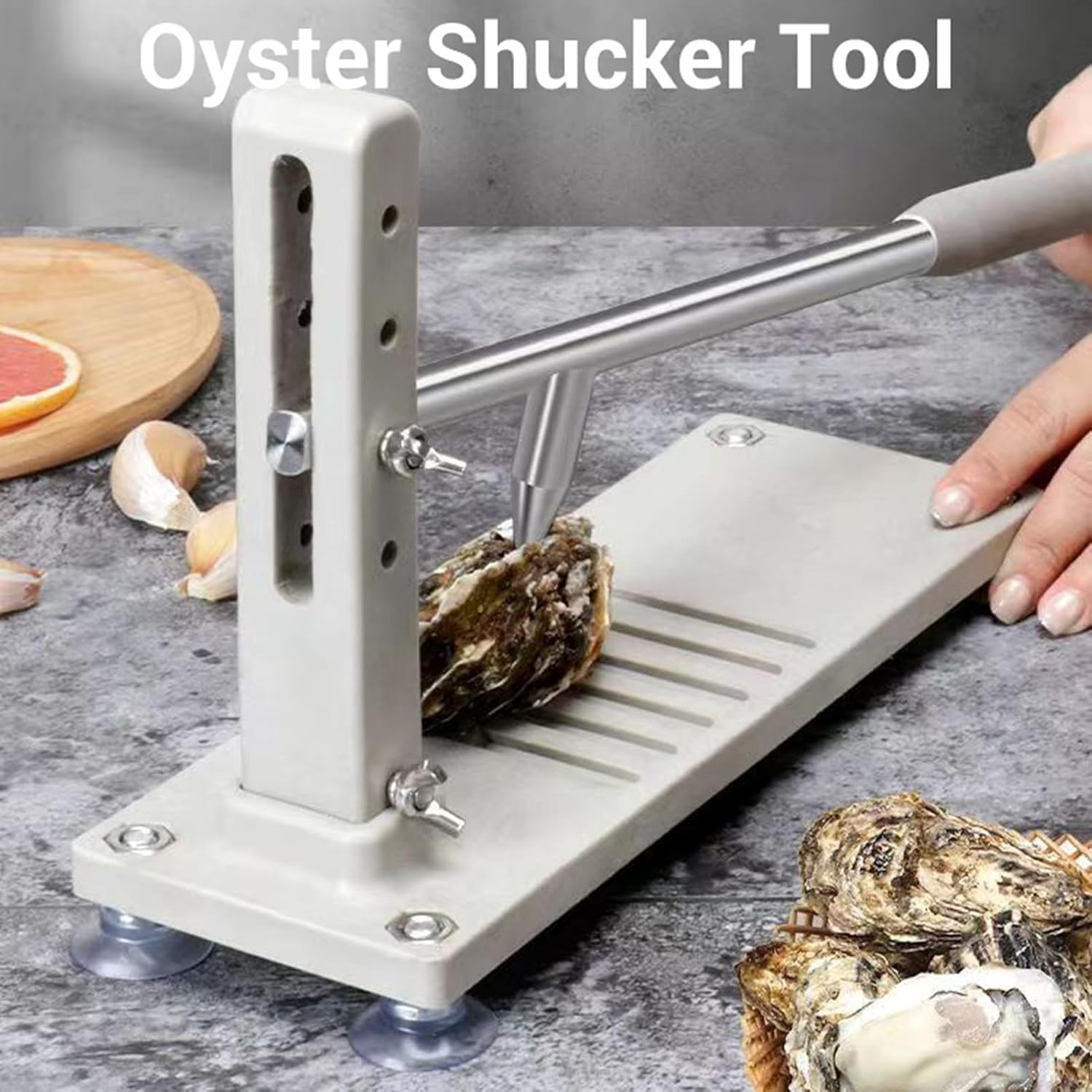 Oyster Shucker Tool Kit, Adjustable Oyster Shucker Machine, Stainless Steel Clam Opener Tool, Including Knives, Glove, G Clamp, for Seafood Home and Restaurants