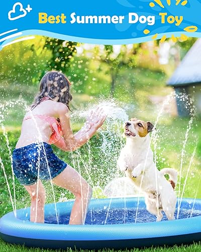 Miniatura 2 de Peteast Alfombrilla grande para salpicaduras para perros, piscina antideslizante con aspersor grueso, azul, 86 pulgadas