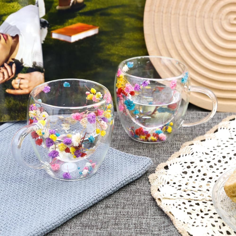 Double Wall Glass Coffee Mugs | Heat-Resistant Transparent Cups with Handle for Hot & Cold Drinks | Borosilicate Glass Cups for Cappuccino, Latte, Tea, Juice, Milk (1)