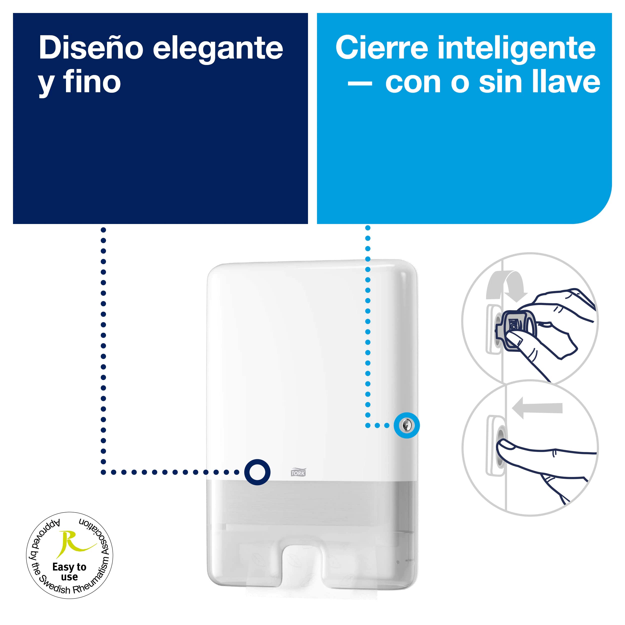 Tork 552000 Dispensador de toallas de mano entre plegadas, compatible con el sistema de Tork H2, Blanco, Large