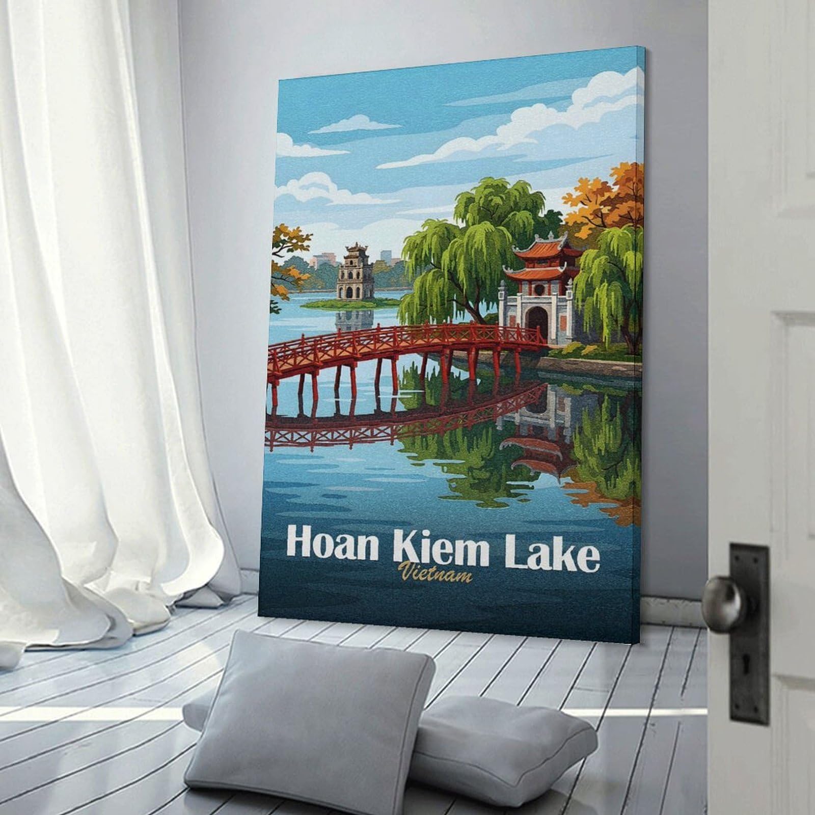 Junmoney Decorative Canvas Print Hoan Kiem Lake, Vietnam Travel, 24x36inch(60x90cm), for Lounge, Bedroom Or Personal Spaces, A Wall Art Gift for Fresh Interiors