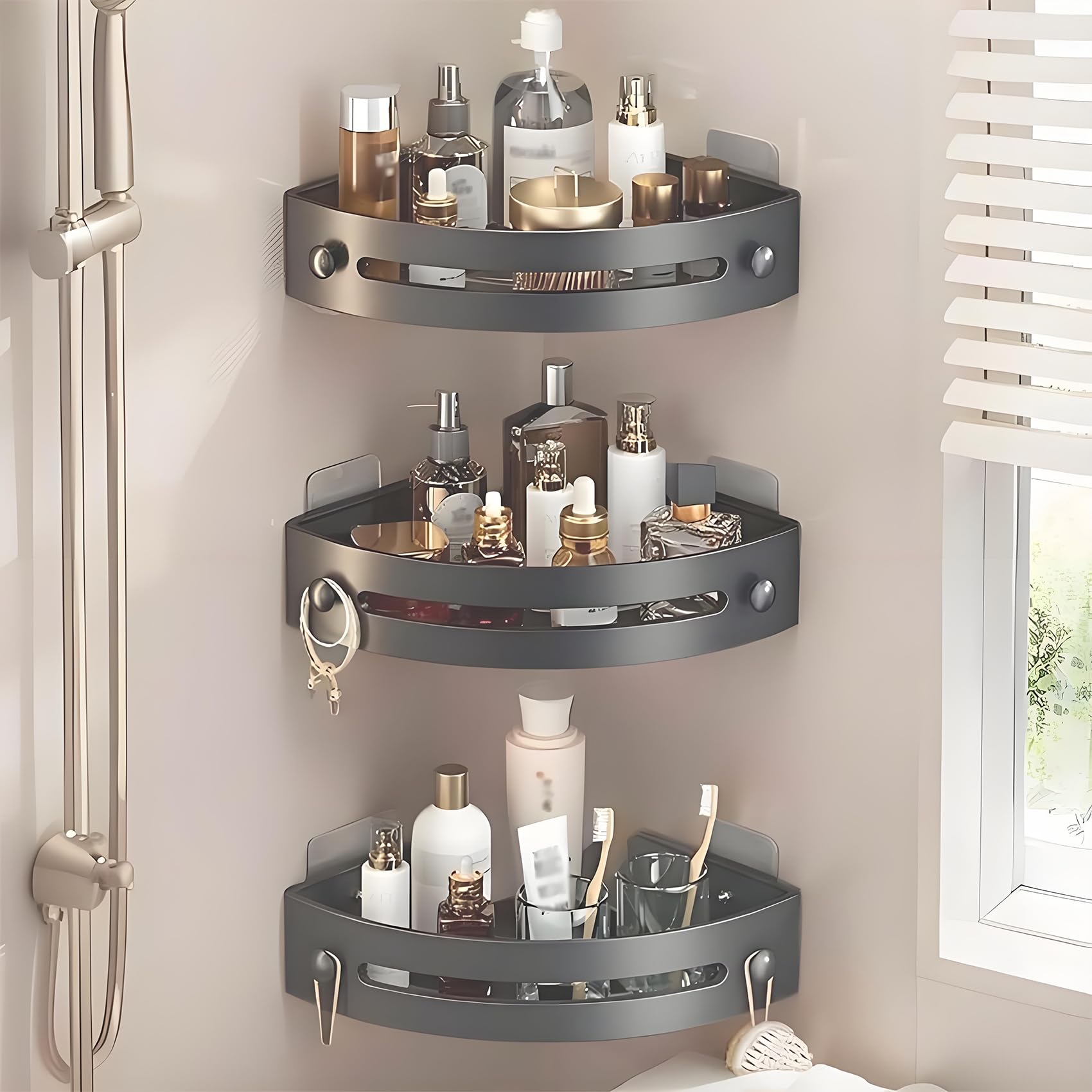 3-Pack Black Triangle Shower Caddy 3-Tier Shower Caddy Corner Shelves Shower Storage Rack Drill Free Wall Mount Shower