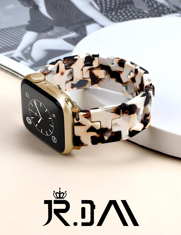 JR.DM Resin Stretchy Nougat Fancy Beaded Bracelet Light Watch Band Women Compatible with Apple Watch Band 42mm(S3/2/1) 44mm 45mm 46mm 49mm for iWatch Series 10/9/8/7/6/5/4/3/2/1/SE/Ultra Strap Wristband by JR.DM - Image 8
