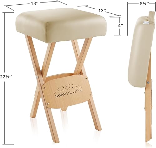 Miniatura 3 de Saloniture Taburete de masaje plegable de madera con estuche de transporte, color crema