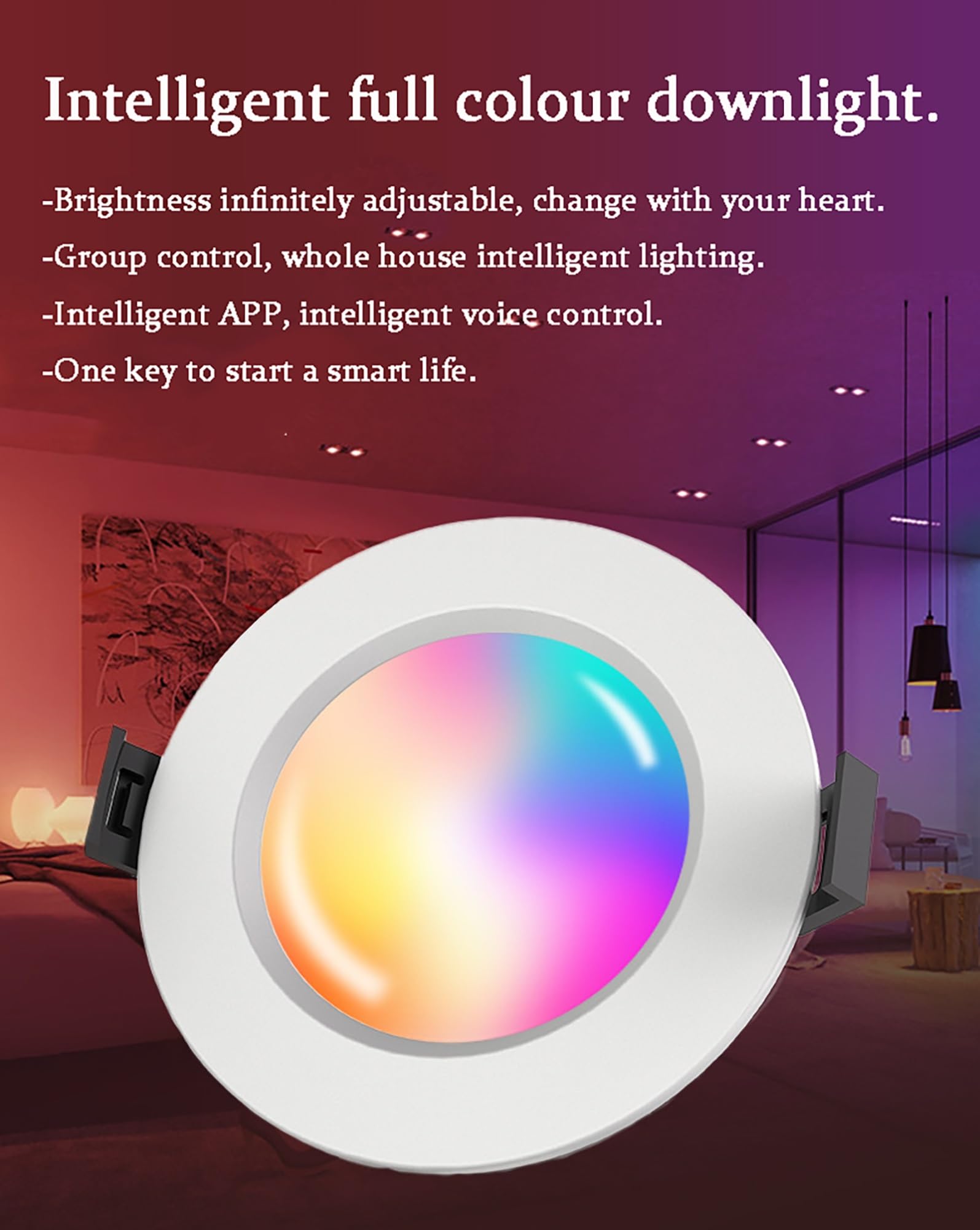 Luces de techo LED for dormitorio, cocina, luz empotrada LED con control remoto, iluminación empotrada inteligente ajustada 2700-6500K, conexión directa Bluetooth Wi-Fi RGBWW LED Downlight, tamaño de