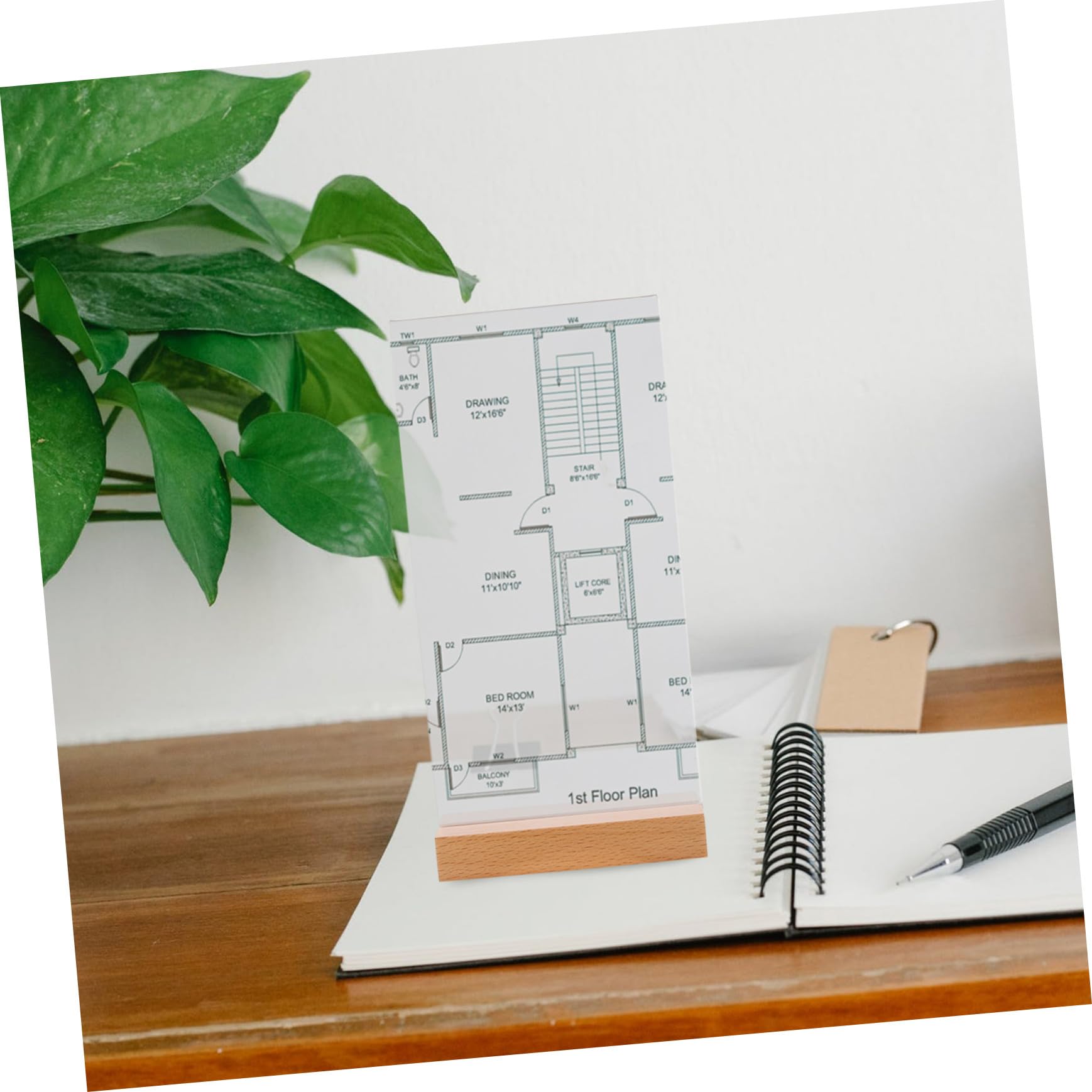 Toyvian Porta Menu in Acrilico a T Base in Legno, 5 Pezzi, Verticale | Ufficio e Numeri Tavolo, Profilo Leggero e Compatto, Stile Moderno, Essenziale, Elegante, da Esposizione