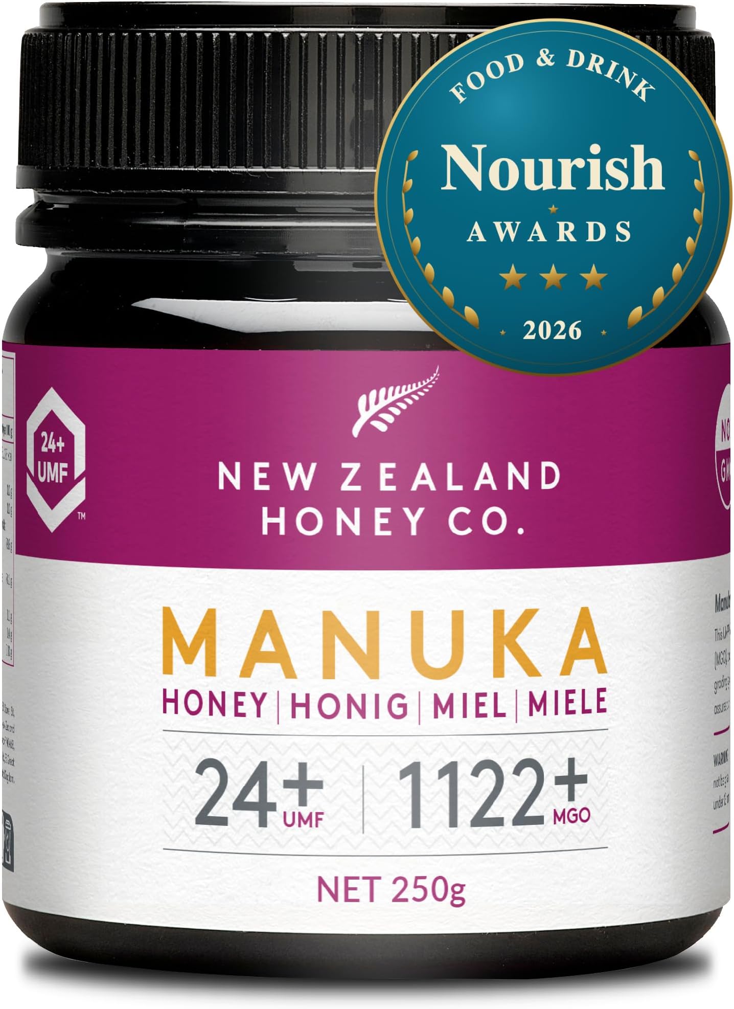 New Zealand Honey Co. Raw Manuka Honey UMF 24+ / MGO 1122+ – Monofloral, Independently Lab-Tested – New Zealand Origin, QR Traceable – 250g