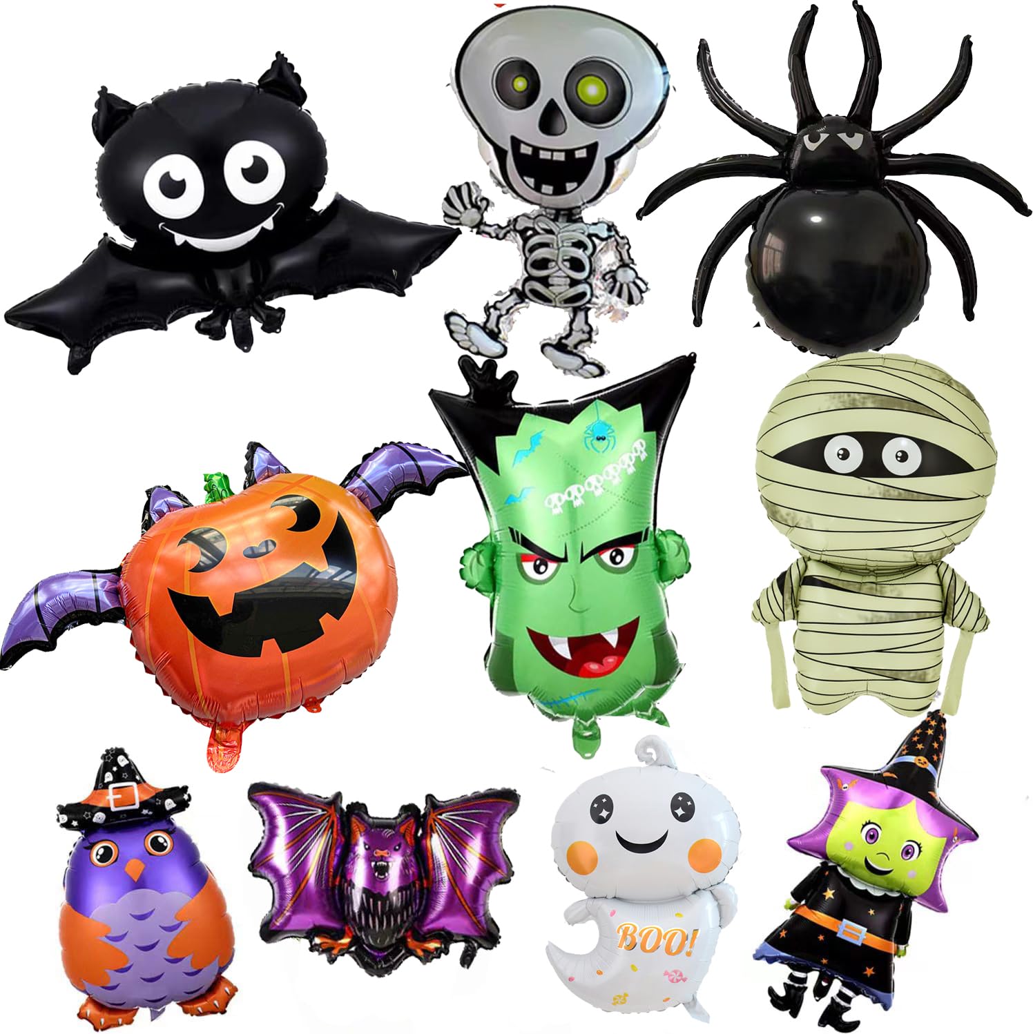 Produktbild von Halloween Folienballon, 9 Stück XXL Fledermäuse Hexen Geister Spinnen