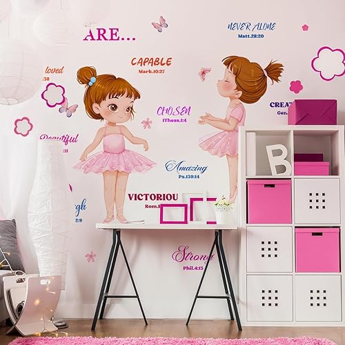 Miniatura 5 de Calcomanías de pared de ballet, letras coloridas, mariposas, calcomanías de pared para dormitorio de niñas pequeñas, calcomanía de pared con cita