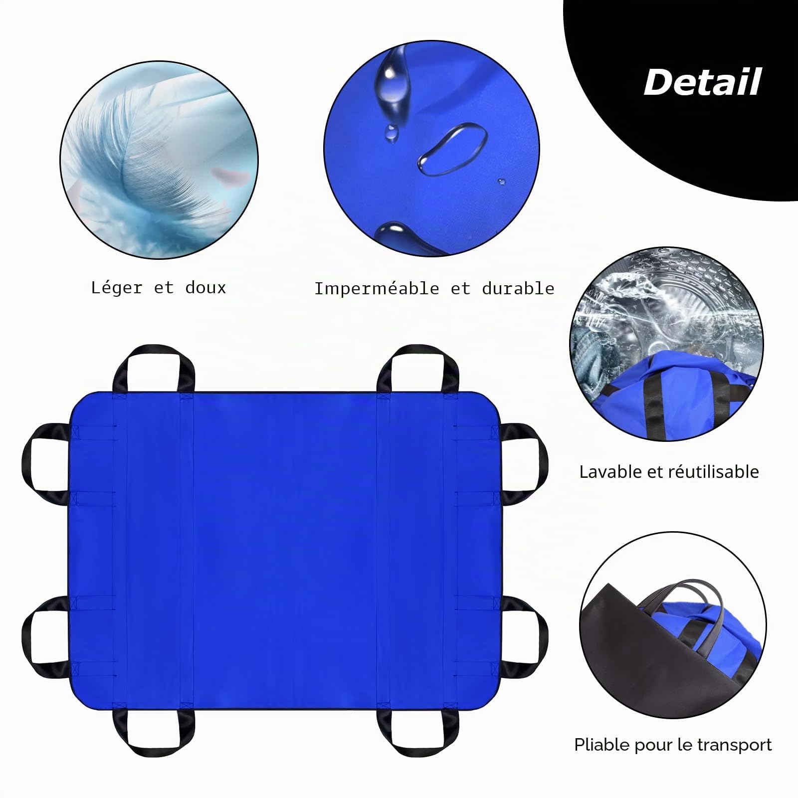 [LOSCHEN] Planche de levage pour patients, planche de transfert avec huit poignées, adaptée aux personnes en surpoids, aux personnes âgées et aux patients devant être transférés (bleu 100*148 cm).