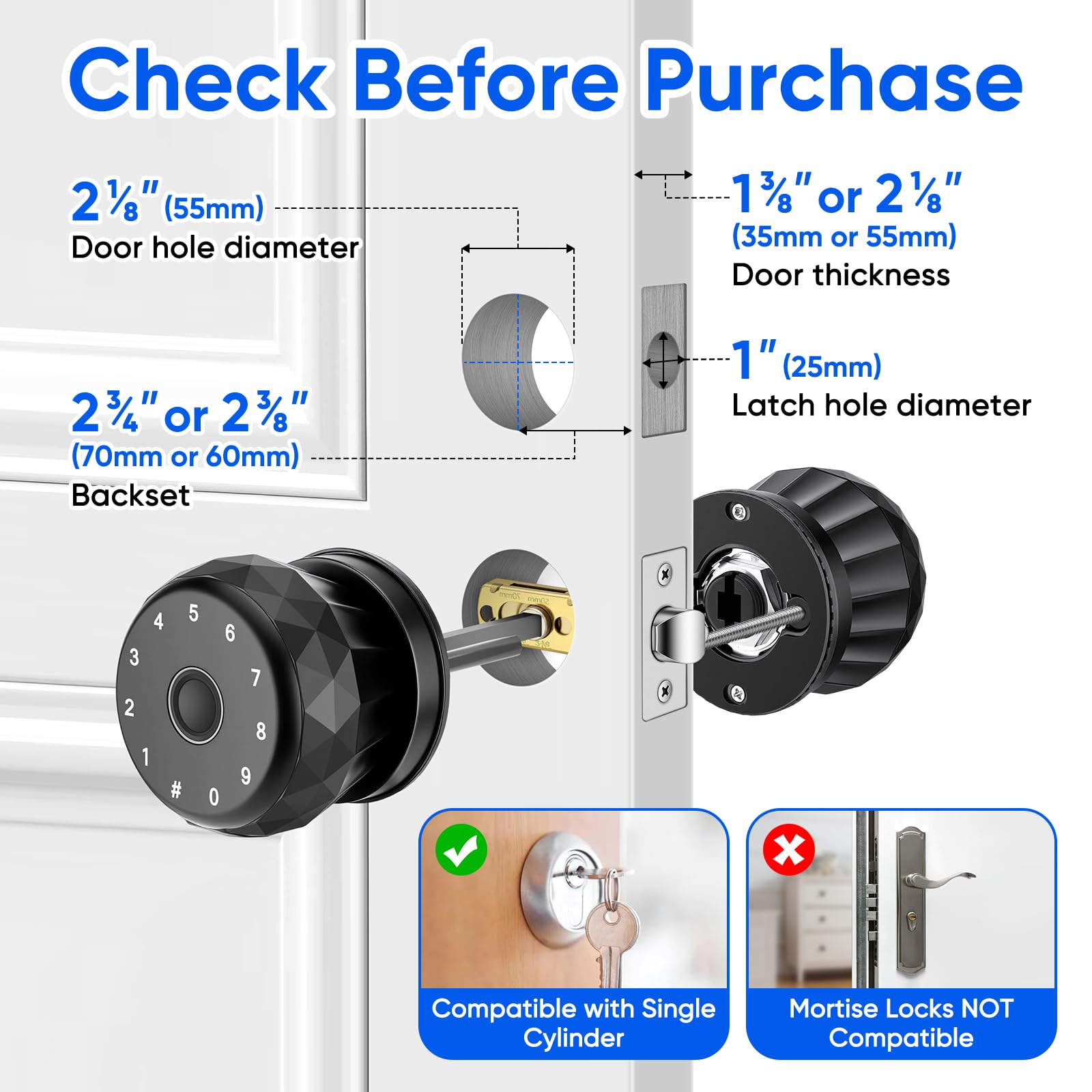 Serrure Intelligente, Poignée de Porte Intelligente avec Empreinte Digitale, Clavier, Contrôle par Application, Accès sans Clé pour Chambres, Garage, Bureau, Appartements, Compatible avec Apple Watch