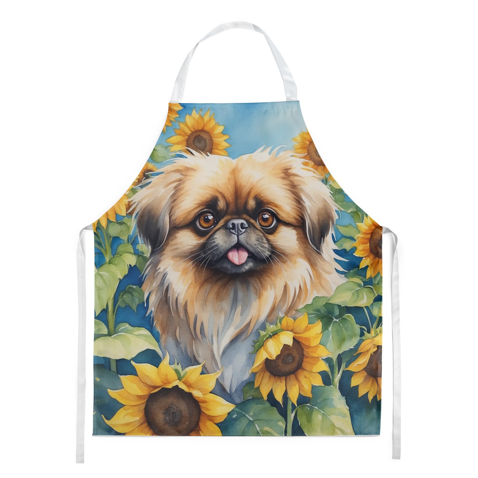 Caroline's Treasures Pekingese in Sunflowers Apron Cooking Kitchen Server Baking Crafts Gardening for Adult Women Men, Unisex, Large, Multicolor