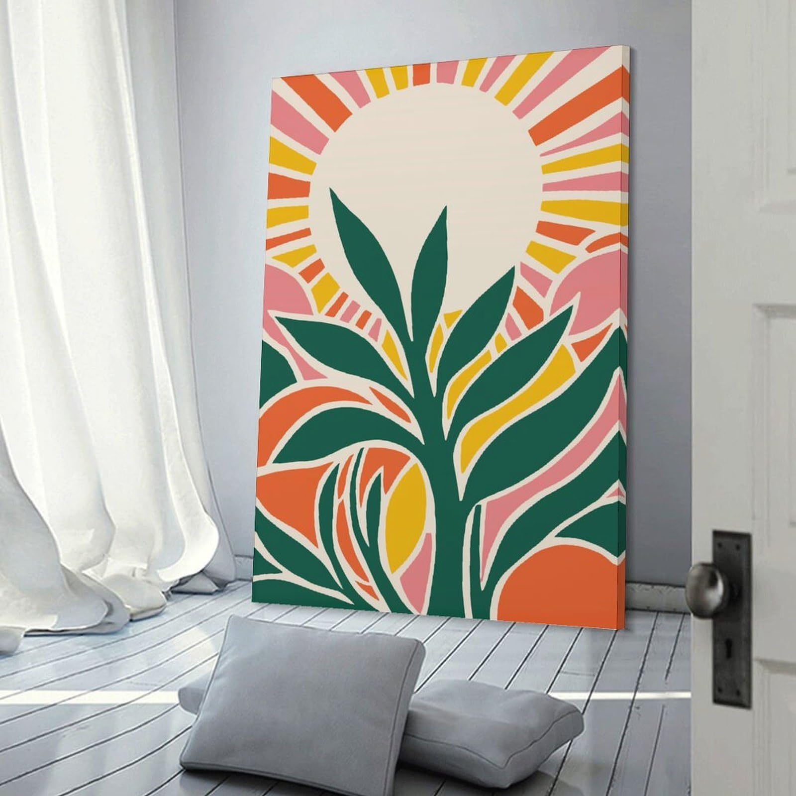 Junmoney Canvas Wall Decor Retro Floral Sunset, 16x24inch(40x60cm), for Flats, Guest Rooms Or Compact Rooms, A Simple Refresh for Blank Walls