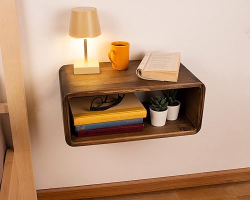 Miniatura 4 de Mesita de Noche Flotante de Madera, Mesa de Noche, Estantería de Noche, Hecho a Mano, Estantería de Noche Montada en la Pared, Estilo Minimalista y